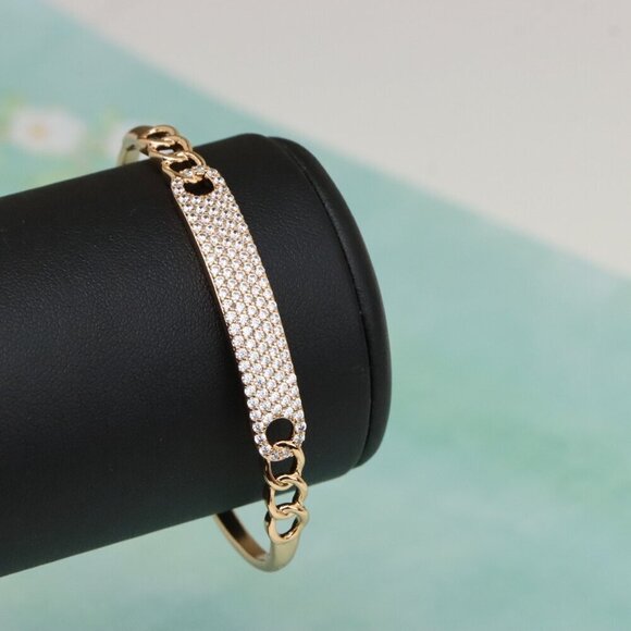 Rose Gold Chain Link Bangle with Sparkling Stone-Encrusted Plate, XPBL0556 - Picture 6 of 12